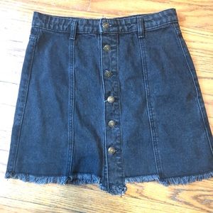 NWOT Black Denim Button Front Fringe Skirt Medium